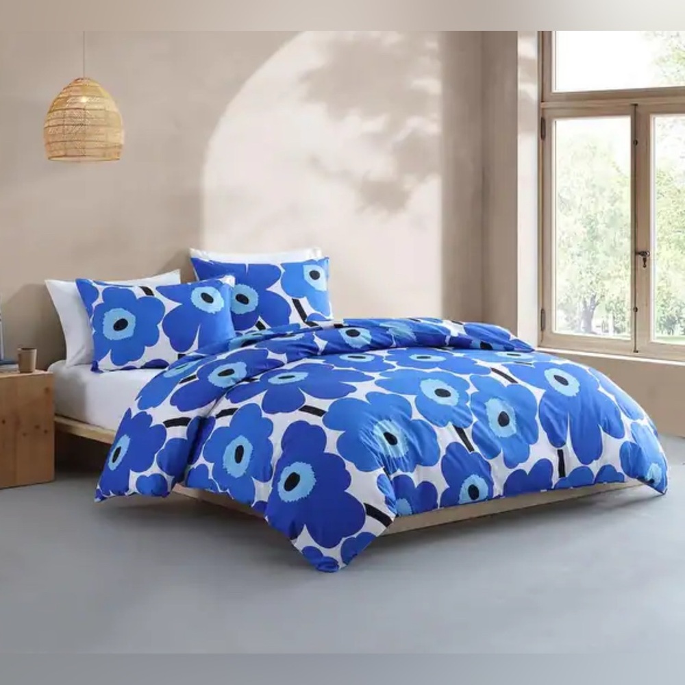 Marimekko Blue Poppy King Duvet Cover w 2 shams. Orig. 179  RARE NO OFFERS